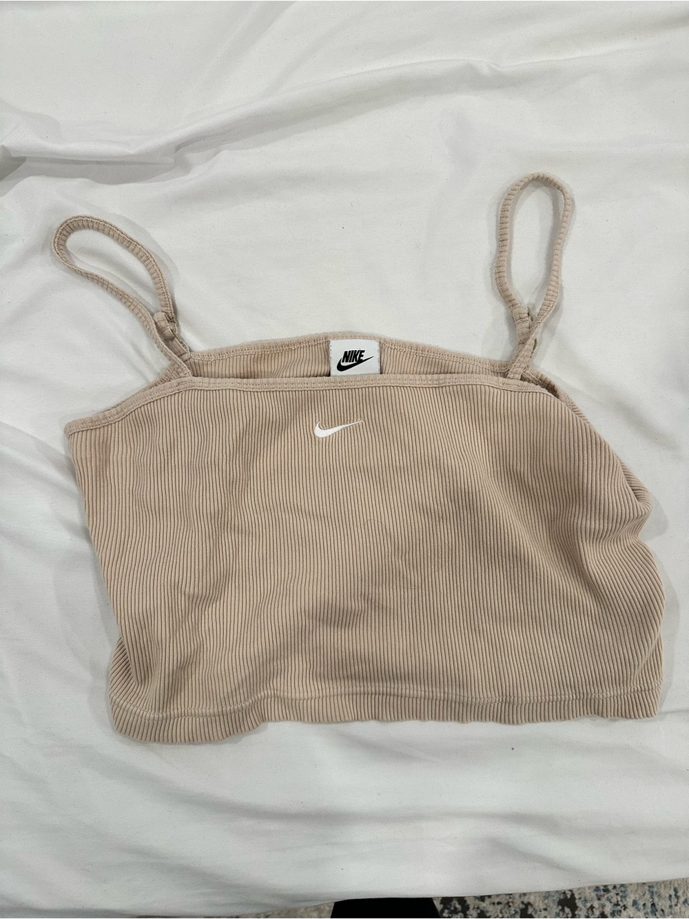 Nike Ribbed Beige Camisole with White Swoosh